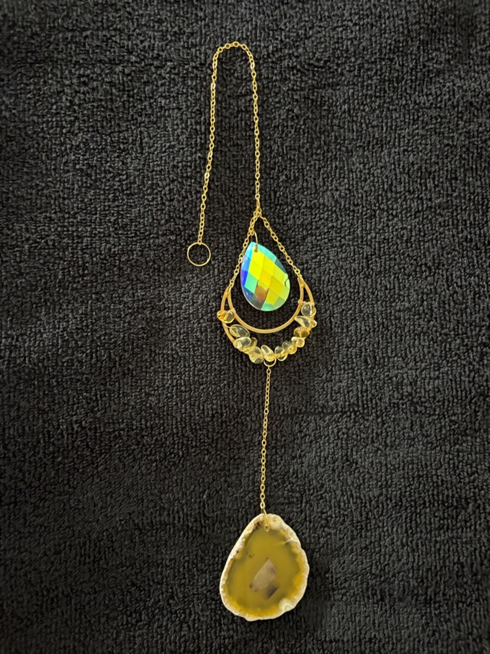 Gold Drop Crystal & Agate Pendant Necklace - Yellow
